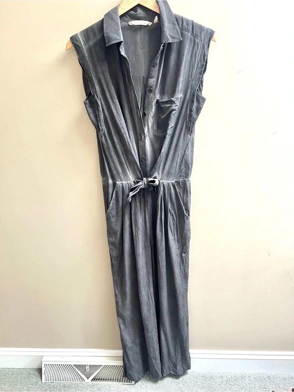 Soft Surroundings Button-Front Maxi Jumpsuit in Washed Charcoal Sz XS